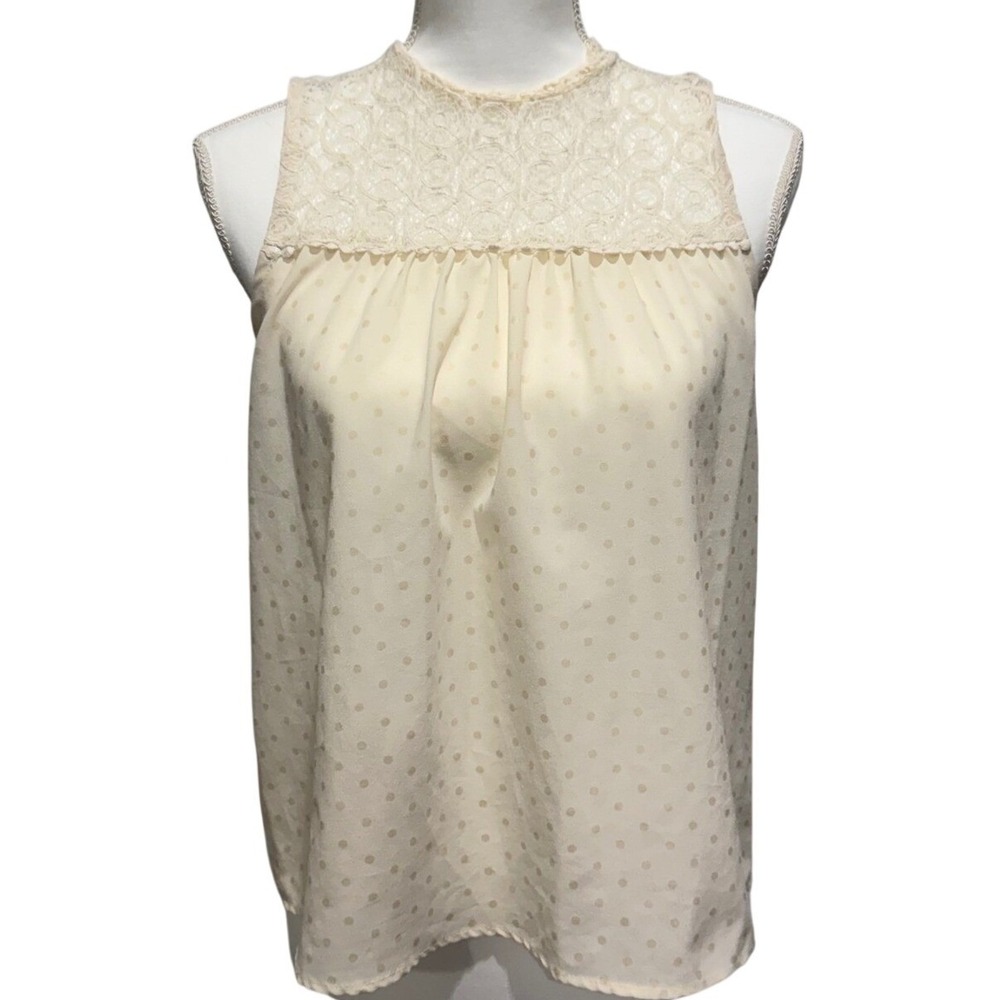 Monteau Los Angeles Cream Polka Dot Lace‎ Sleeveless Blouse Top
